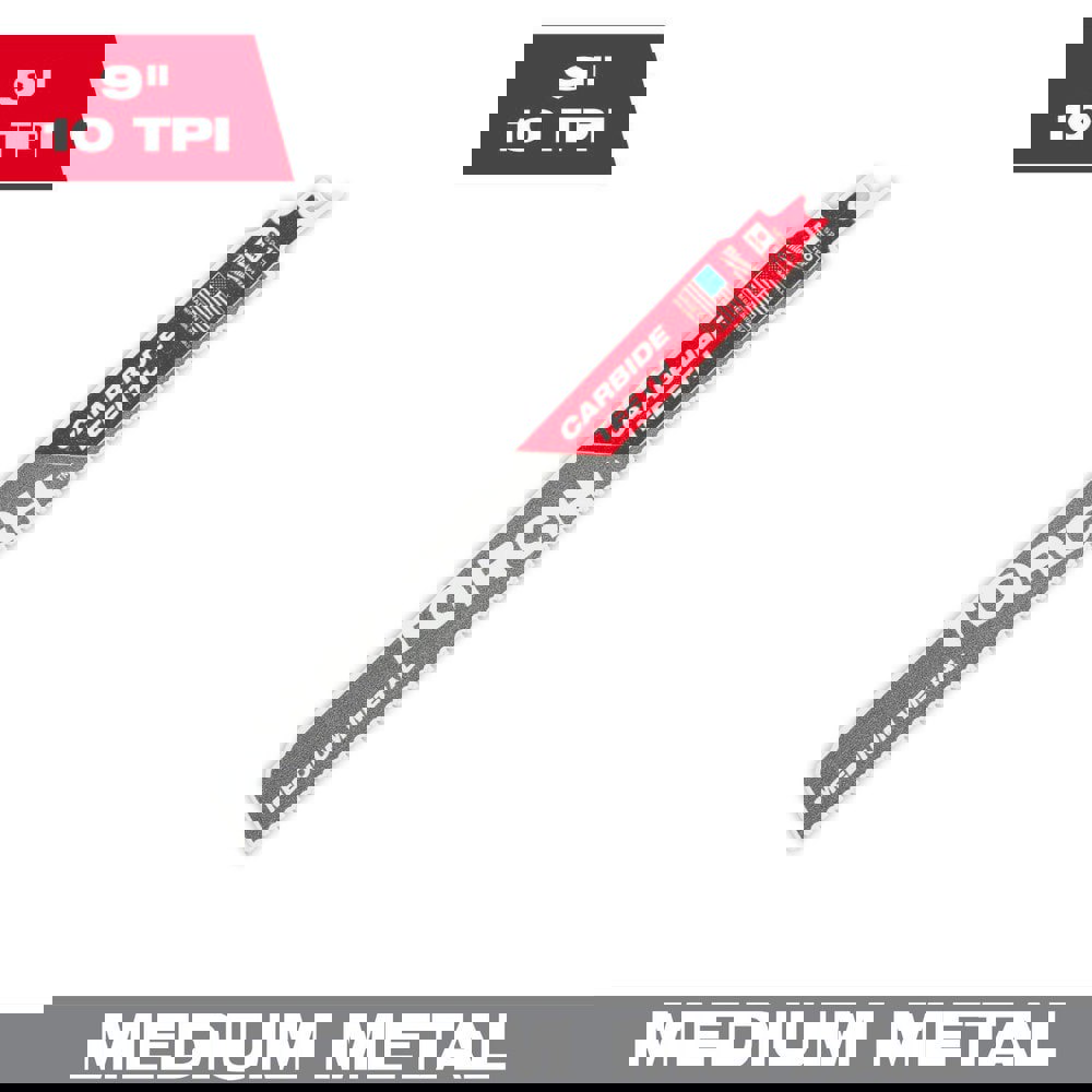 Reciprocating Saw Blades; Blade Material: Carbide ; Blade Length (Inch): 9 ; Blade Width (Inch): 1 ; Teeth Per Inch: 10 ; Blade Thickness (Decimal Inch): 0.0500 ; Profile Shape: Straight